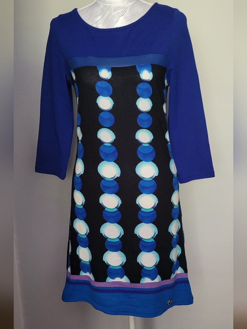 Royal Blue Midi Shift Dress with Circular Print